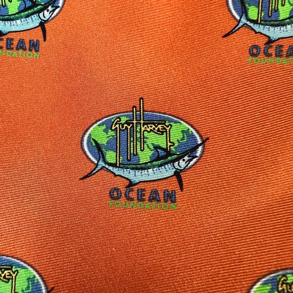 GUY HARVEY Ocean Foundation Marlin Print 4" x 58" Mens 100% Silk Orange Tie NWT - Picture 4 of 8